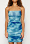 Blue Abstract Patterned Gather/Drape Detail Fitted Stretch Knitted Mini Pencil Dress TWOSS24EL00385 - 5