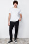 Black Elastic Waist Slim Fit Woven Pants Tmnss24Pl00013 - 3