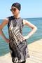 Zühre Stripe Zero Sleeve Leopard Half Hijab Swimsuit 33010 - 4