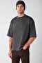 Ascolı Men's Oversize Fit Special Thick Textured Fabric High Collar Anthracite T-shirt - 4