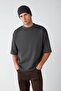 Ascolı Men's Oversize Fit Special Thick Textured Fabric High Collar Anthracite T-shirt - 5