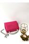Fuchsia Color Satin Fabric Stone Accessory Magnetic Closure Shoulder Strap Available (Small Size) - 9