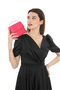 Fuchsia Color Satin Fabric Stone Accessory Magnetic Closure Shoulder Strap Available (Small Size) - 6