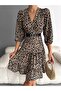 Women's Double Breasted Collar Patterned Camisole Dress with Belt (Color) - 2
