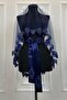 Navy Blue Bridal Veil Set, Glass Beads and Sequins Printed Henna Veil Set 6 Pieces - 4
