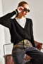 Women's Matte Black Buttoned Knitwear Cardigan Stk220 - 6