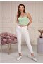White Skinny Leg High Waist Gathers - 2
