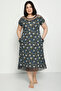 Patterned Pocketed Tulle Detailed Combed Cotton Modal Plus Size Short Sleeve Cotton Dress - 2