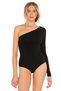 Women's Black One-Shoulder Long Sleeve Silk Jersey Bodysuit - 2