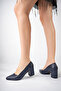 Genuine Leather Navy Blue Women's Heeled Leather Shoes Shn-0101 - 2