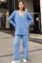 V-neck Long Sleeve Loose Cut Split Sweater Elastic Waist Straight Leg Trousers Knitwear Two Pieces Set - 3