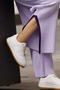 Round Neck Ribbed Striped Short Sweater Elastic Waist Slit Trousers Double Knitwear Set - 4