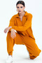 V Polo Neck Long Sleeve Sweater Elastic Waist Straight Leg Trousers Knitwear Basic Seasonal Double Set - 3