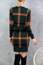 Round Crew Neck Color Block Striped Short Sweater Elastic Waist Slit Skirt Double Knitwear Set - 2