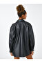 Faux Leather Staple Detailed Shacket - 4