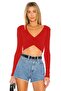 Women's Red V-Neck Crop Top