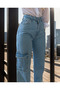 Ice Blue Cargo Pocket Lycra Snow Wash Palazzo Jean Wide Leg Jeans - 3