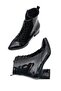Katerina Black Patent Leather (5cm) Thick Heeled (5cm) Pointed Toe Laced Daily Women's Boots - 5