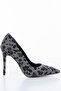 Pointed Toe Suede Gray Leopard Pattern Thin Heel Stiletto - 5