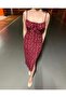 Women's Strappy Floral Patterned Slit Rope Tied Dress - 4