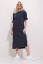 Women's Navy Blue Crew Neck Double Sleeve Slit Dress ALC-X11485 - 5
