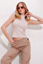 Beige High Neck Halter Sleeveless Camisole Blouse Alc-X11497 - 5