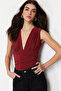 Tile Tie Detailed V-Neck Fitted/Flexible Snap Fastener Knitted Body TWOSS23BD00055 - 5