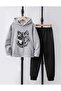 Boy/Girl's Wolf Printed Gray Black Tracksuit Set