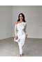 Women's Foil Printed Off-the-Shoulder Asymmetrical Collar Lined Tulle Dress - 6
