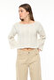 Women's Ecru Spanish Sleeve Openwork Fine Knitwear Sweater - 2