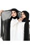 Practical Neck-Covering Chiffon Ready-To-Wear Shawl, Umrah Shawl with Ninja Bonnet, Black Shawl
