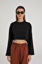 Oversize Long Sleeve Crop T-shirt Black - 2