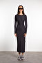 Soft Touch Long Sleeve Slit Detailed Dress Smoked - 5