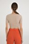 Soft Touch Round Neck Short Sleeve Crop Top Beige - 4