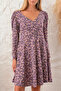 Women's brown floral side pleated Dress - 6