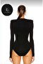 Women's Black Deep V-Neck Padded Silk Jersey Body - 3
