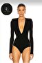 Women's Black Deep V-Neck Padded Silk Jersey Body