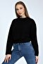 Clasy Women's Fabric Black Long Sleeve Crew Neck Basic Oversize Tshirt - 3