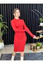  RED COLOR MIDI BOY FISHER COLLAR TROPHY KNITTED DRESS