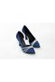 Women's Stoned Navy Blue Satin 9 Cm Evening Dress Shoes 350 - 2
