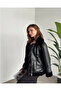 Shiny Leather Thai Feather Biker Black Coat - 2