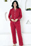 Women's Red Buttoned Pajama Set Long Sleeve - 4