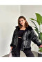 Shiny Leather Thai Feather Biker Black Coat - 5