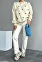 Cream Sweatshirt with Eye Embroidery and Bead Embroidery