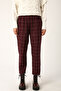 Burgundy-black Plaid Pocket Pleated Slouchy Trousers - 2