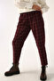 Burgundy-black Plaid Pocket Pleated Slouchy Trousers
