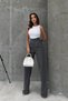 Women's Gray High Waist Velcro Detailed Flowy Palazzo Trousers - 3