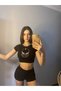 Black Glitter Stone Venom Spidermanspiderman Patterned Women's Crop Body - 4