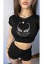 Black Glitter Stone Venom Spidermanspiderman Patterned Women's Crop Body - 6