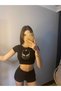 Black Glitter Stone Venom Spidermanspiderman Patterned Women's Crop Body - 5
